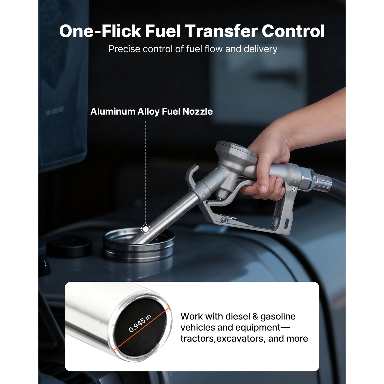 12V DC Fuel Transfer Pump,15 GPM Diesel and Gasoline Pump with Manual Nozzl