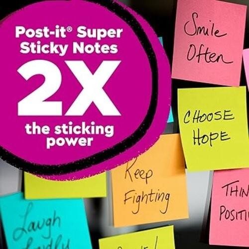 Post-it Super Sticky Full Stick Notes, 3 in X 3 In, 6 Pads, 2x the Sticking Powe