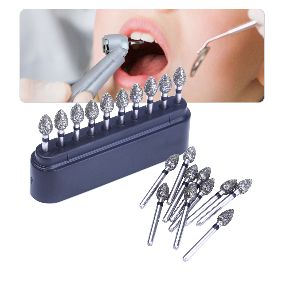 10pc/Kit Dental Diamond Bur Tips Set Drills Burs fit High Speed Handpiece AZDENT