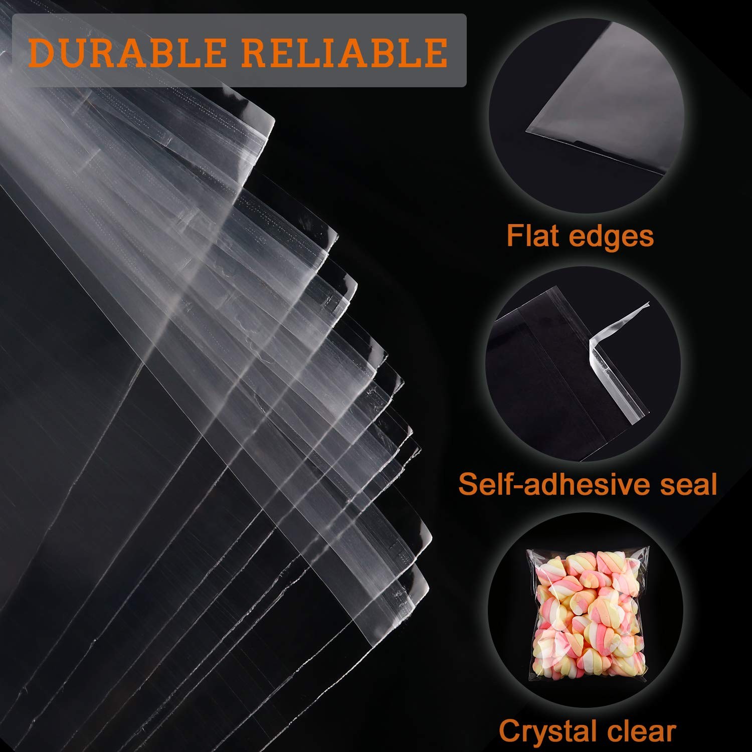950 PCS Clear Resealable Cellophane Bags 4 Sizes with 3.5×5，3.9×5.9, 5×6.6, 5…