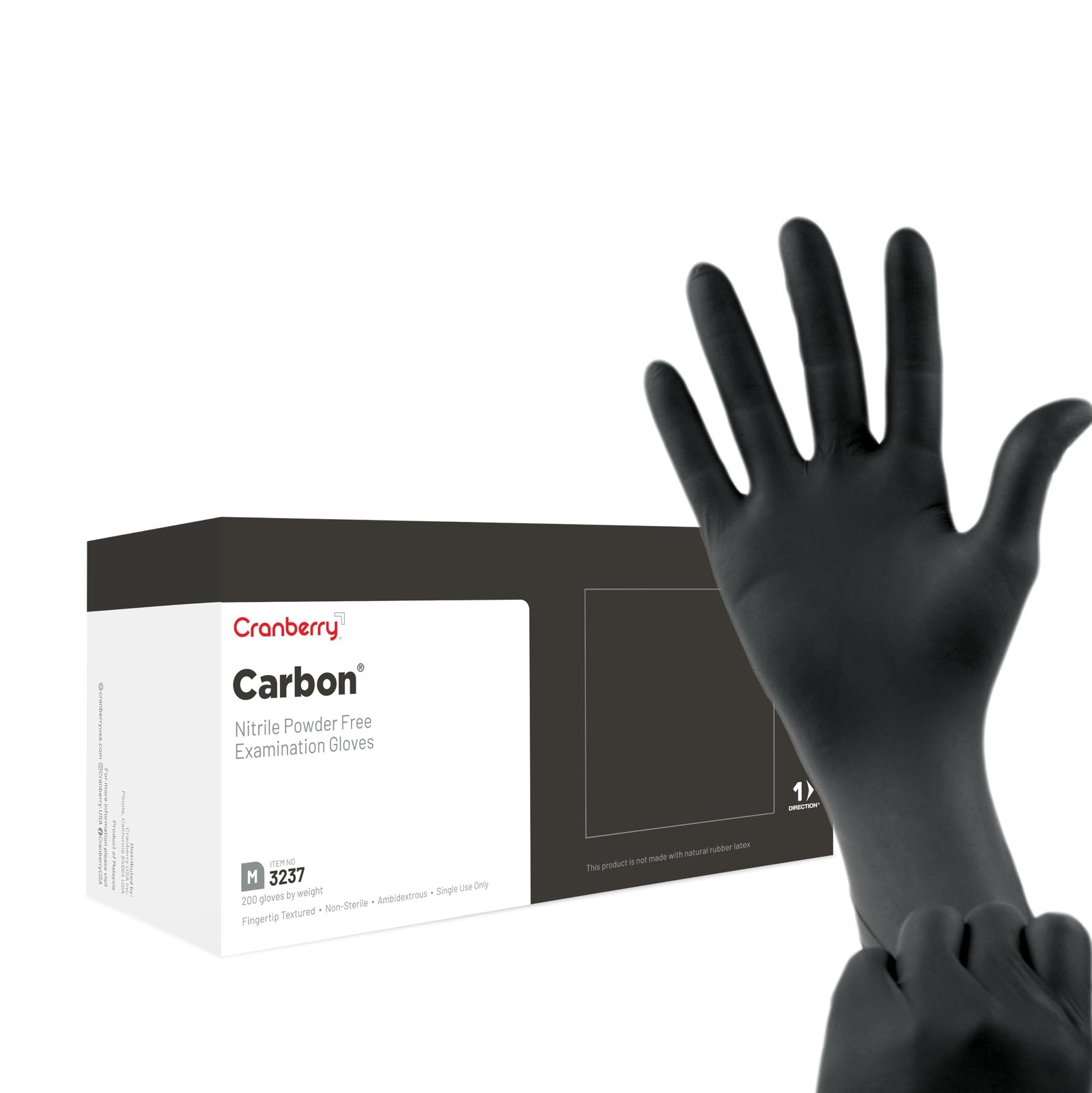 Cranberry Carbon Black Nitrile Exam Gloves, Pack of 200, Medium, 3.2 Mil 200.0