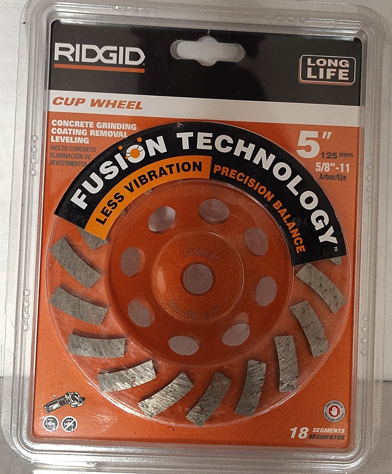 RIDGID Diamond Cup Wheel 5 in 5/8 in-11 Fusion Technology