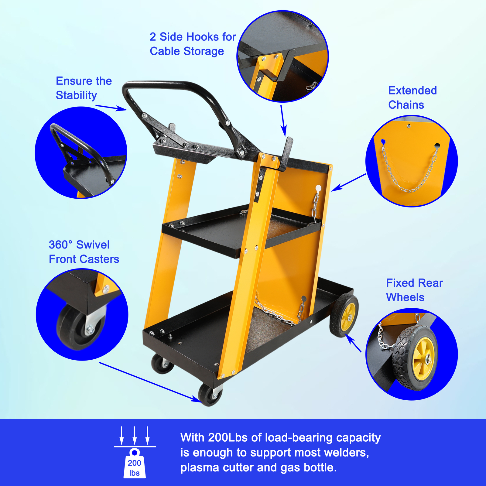 Welding Cart 3 Tiers 200 LBS Welder Welding Cart with 360° Swivel Wheels New
