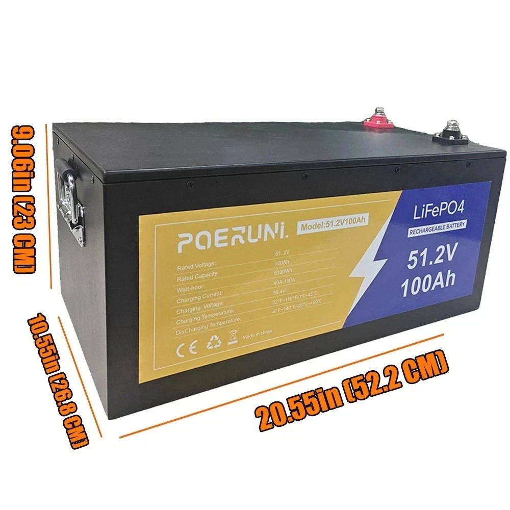 POERUNI 12V 300Ah LiFePO4 Battery 4000+ Deep Cycles 3840Wh 200A BMS for RV Solar