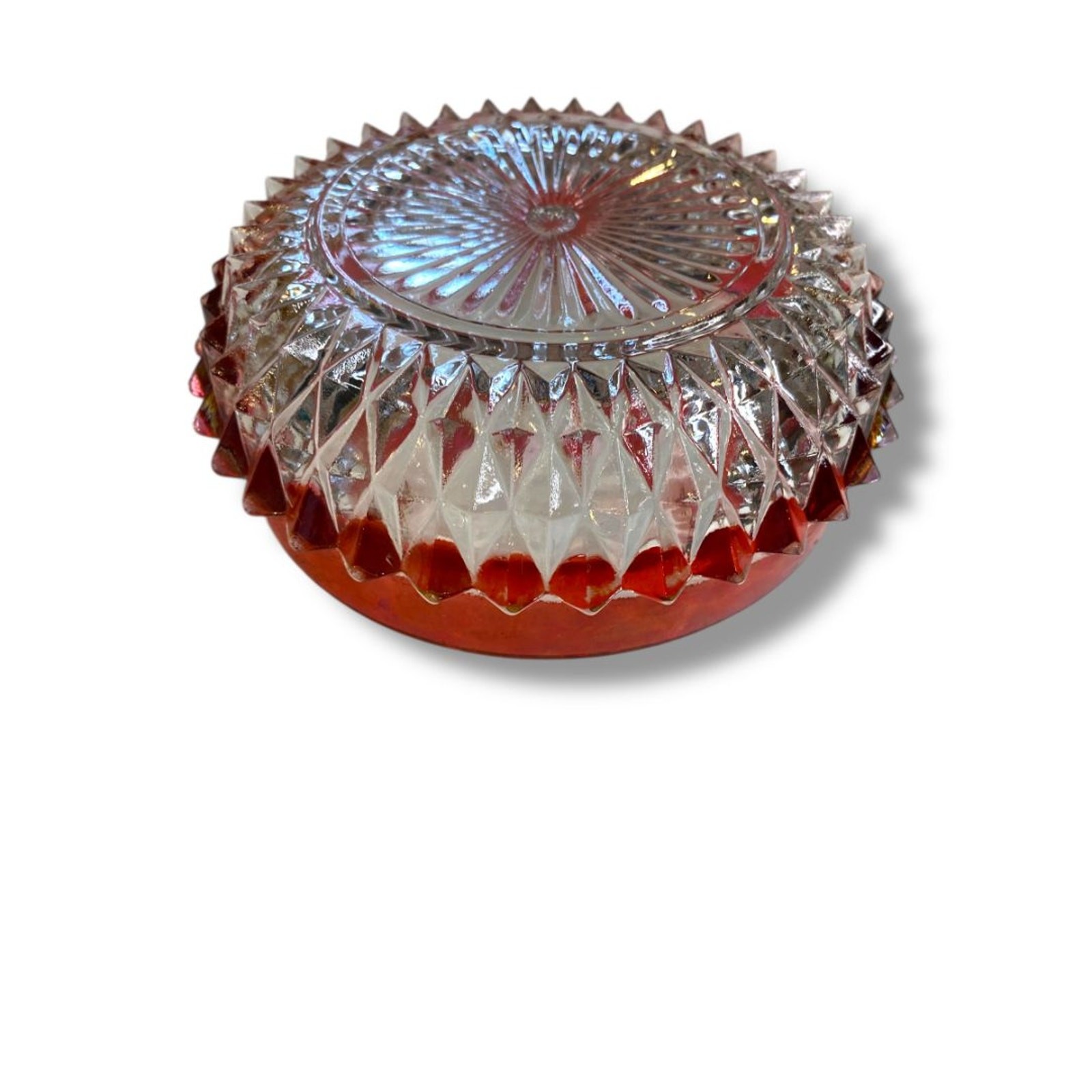Vintage Indiana Glass Diamond Point Ruby Red Flash Candy Dish Bowl 5″
