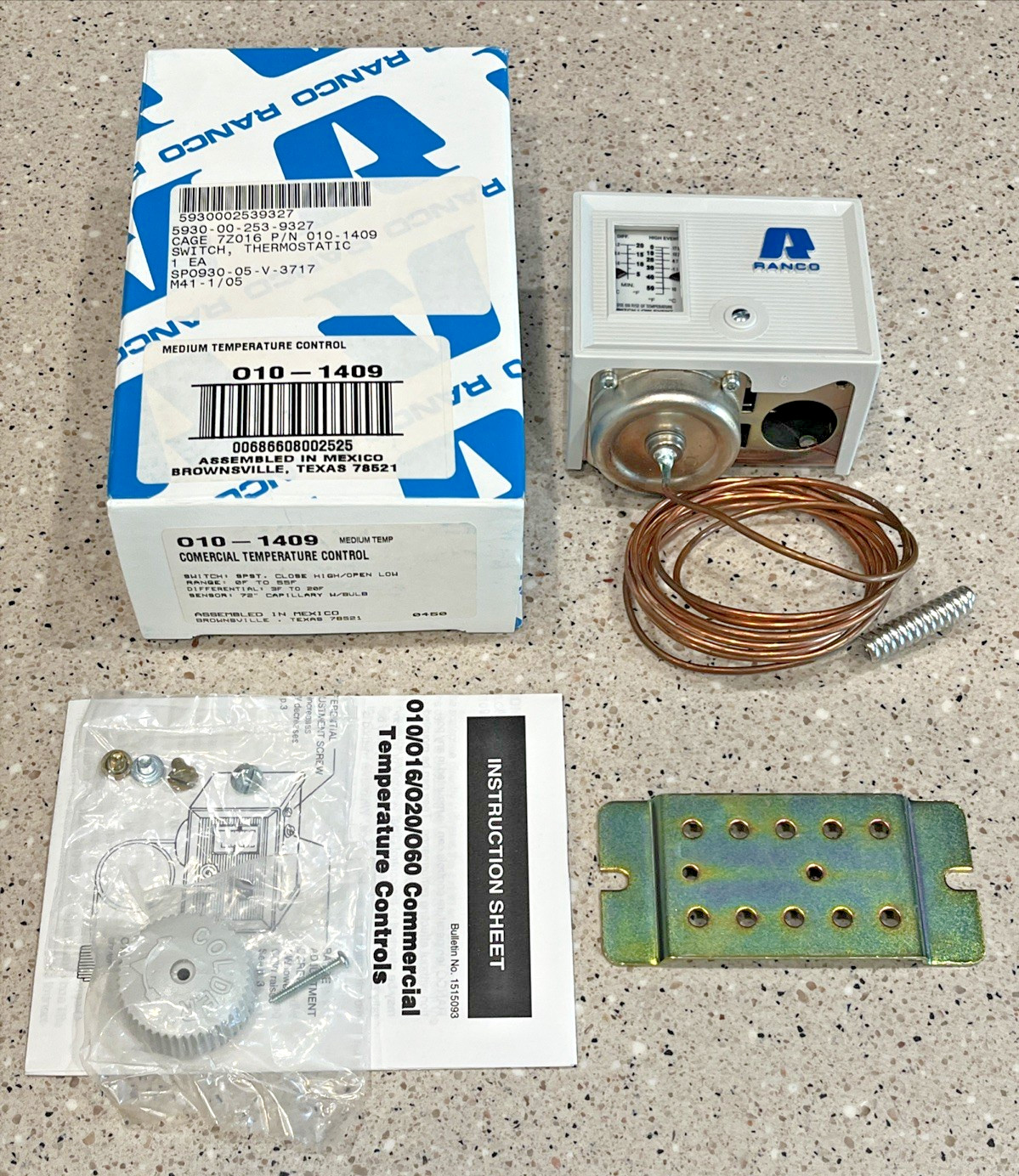 Ranco 010-1409 COMMERCIAL TEMP CONTROL. 0°F-55°F. 72″ CAP W/BULB 010-1409-070