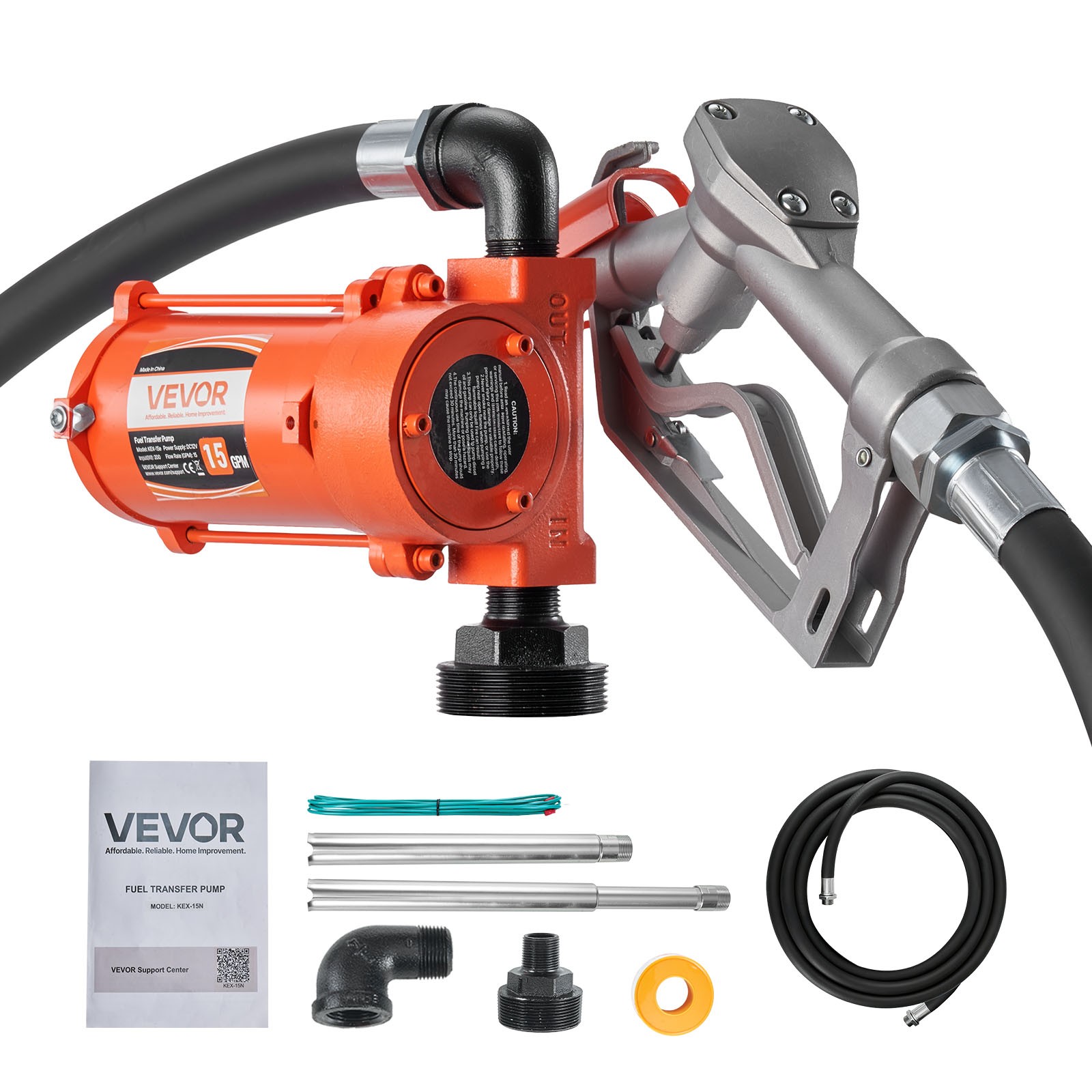 12V DC Fuel Transfer Pump,15 GPM Diesel and Gasoline Pump with Manual Nozzl