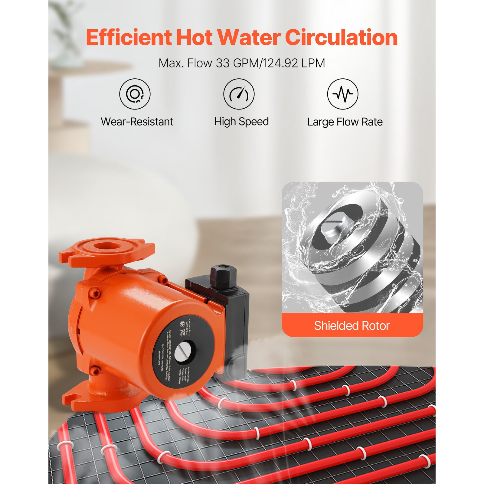Uimoso Cast Iron Circulator Pump for Hot Water, 1/3 HP, 33 GPM Flow