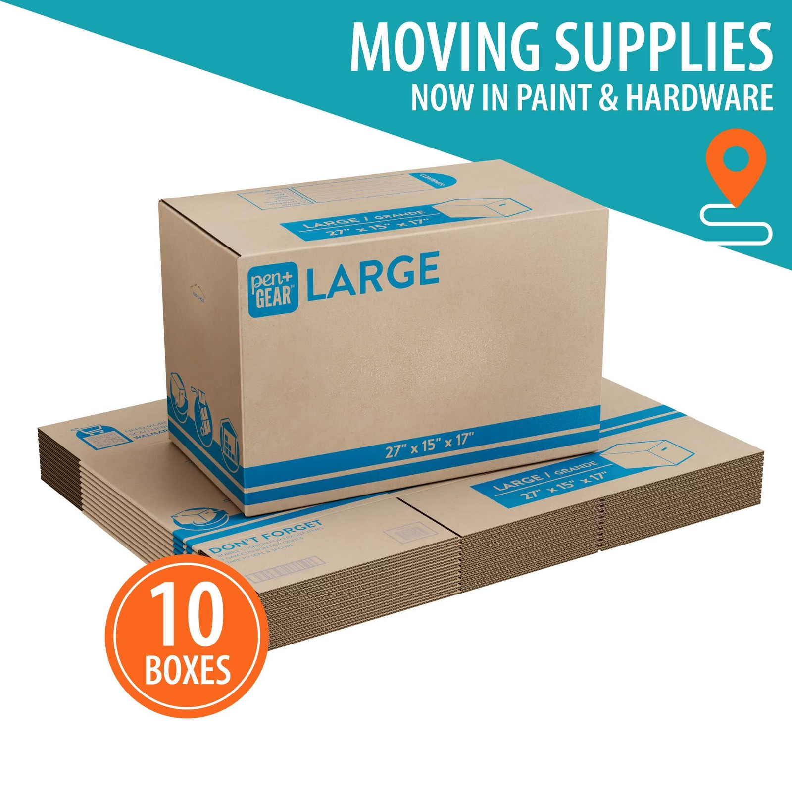 (10 pack) Large Moving Boxes, 27L x 15W x 17H, Kraft