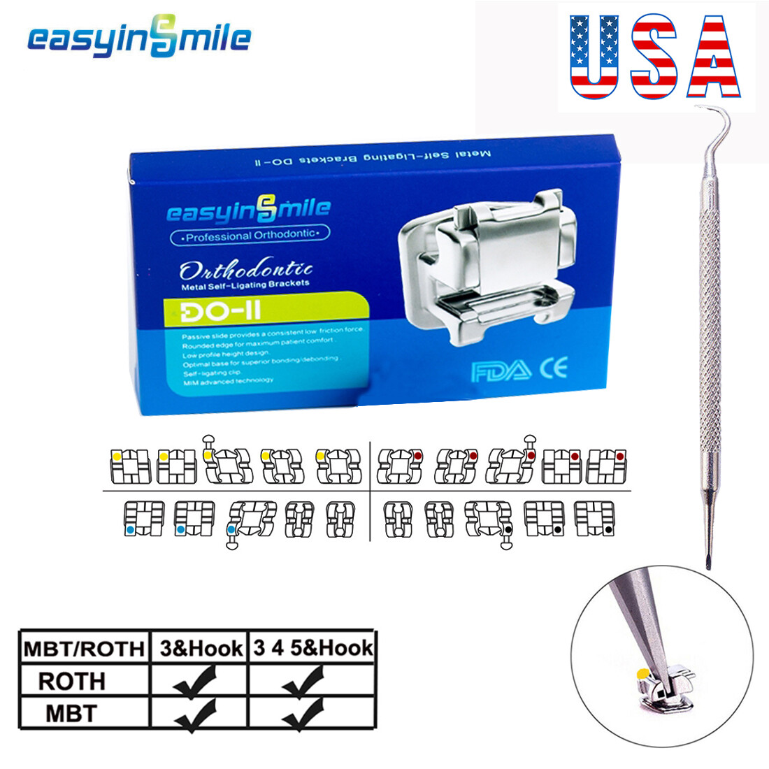 EASYINSMILE Dental Brackets Orthodontic Self-ligating 022 3 MBT/Roth Mini Braces