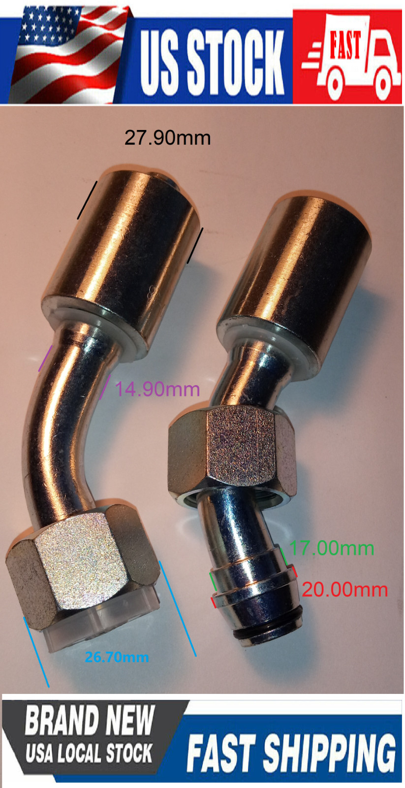 M22 x 1.5 Metric hydraulic fitting 45° Crimp On Ferrule, 20441-22-08 & 00110-08