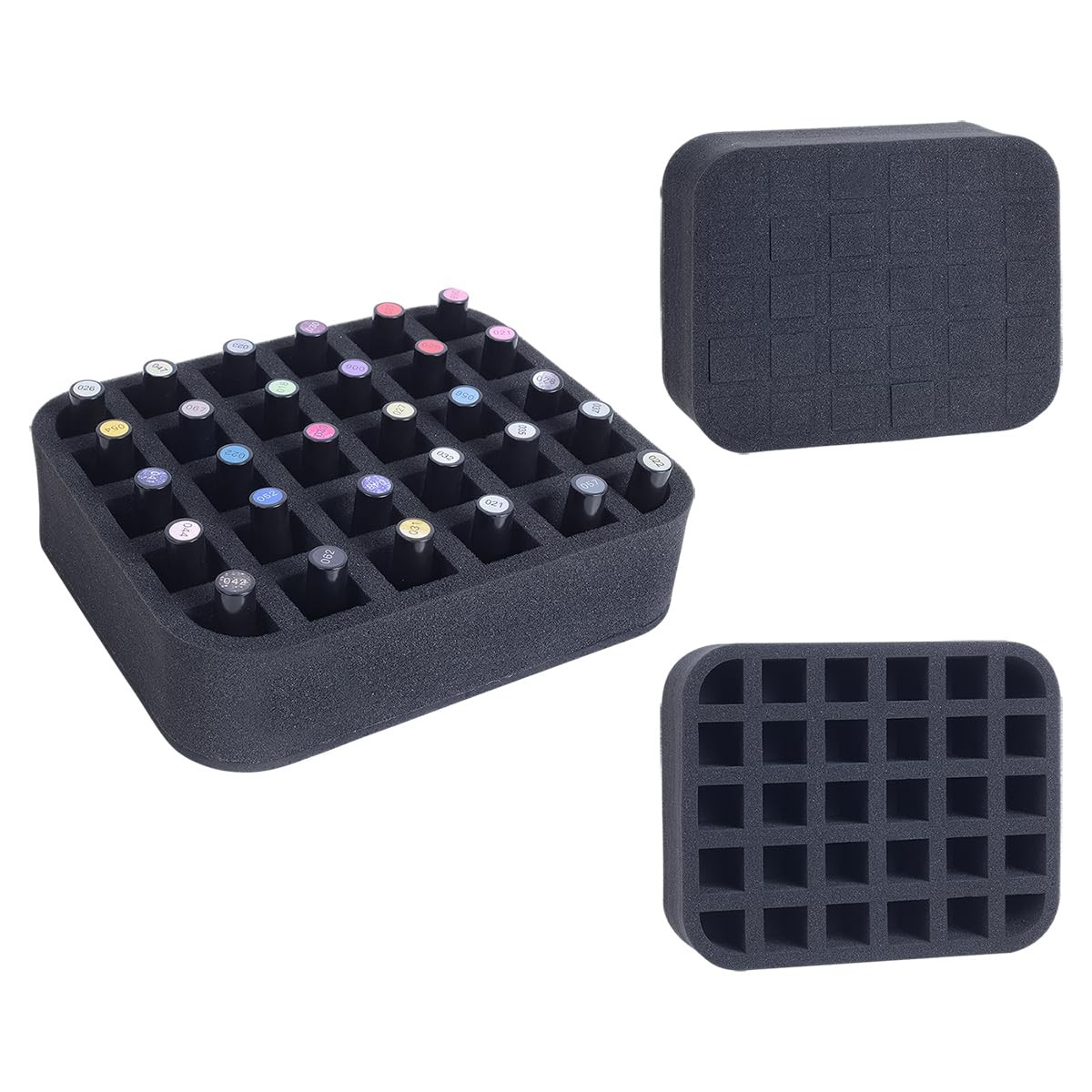 YAHOURWAT Nail Polish Organizer Holder Foam Pad with Slots for Black 30