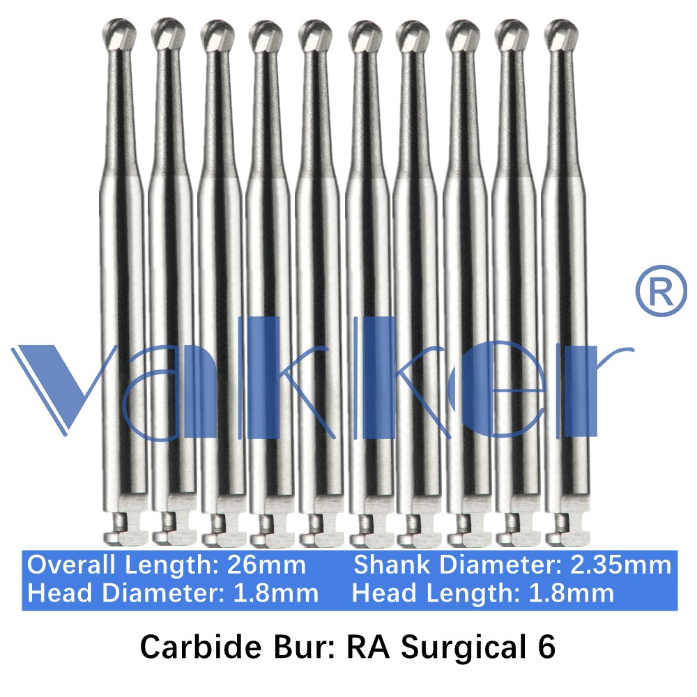 10/Pk Dental Surgical Round Carbide Burs 26mm Latch Slow Speed RA SURG 2 4 6 8