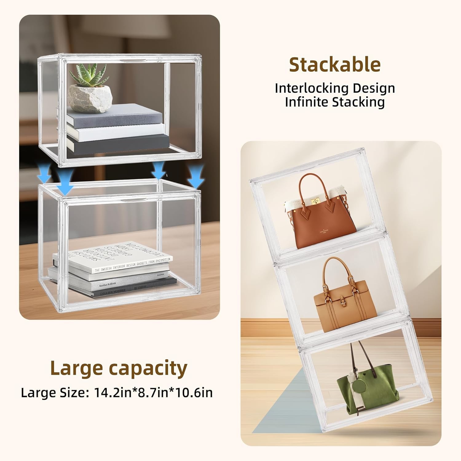 Clear Acrylic Display Case – Stackable Storage Box with Magnetic Lid, Large
