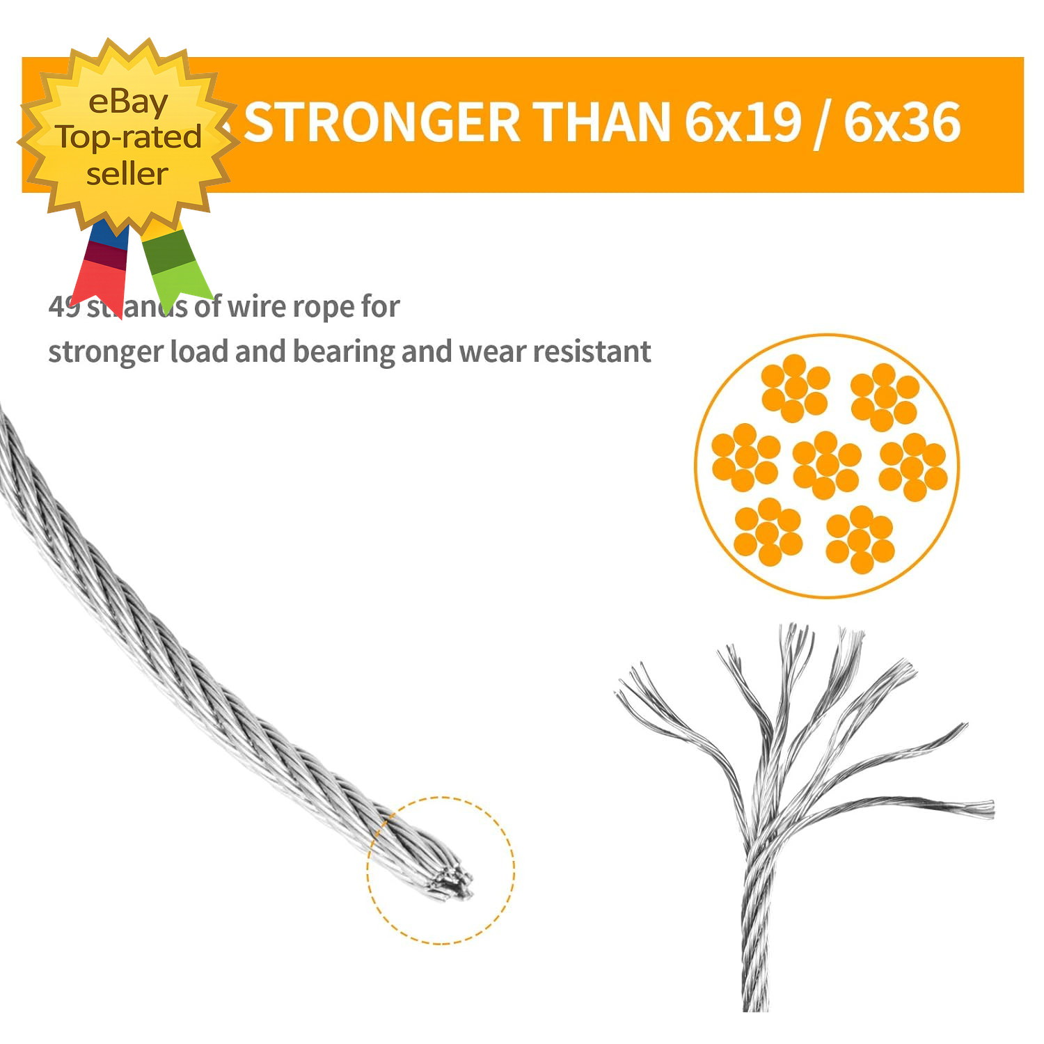 116 Inch Stainless Steel 304 Cable Wire Rope 33FT With Sleeves Thimbles Kit