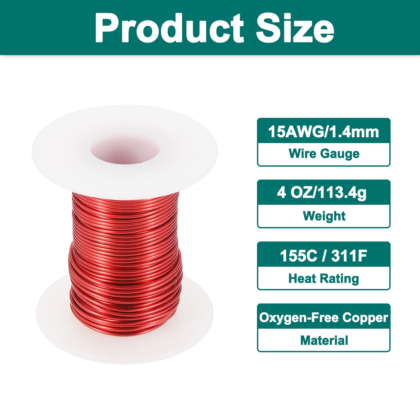 15 AWG Magnet Wire 15 Gauge 4 oz Enameled Copper Wire 155C(311F) Red White