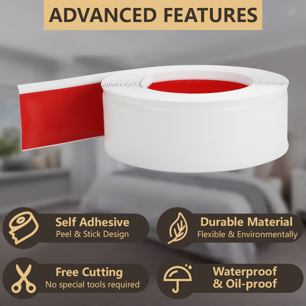 Vinyl Wall Base Baseboard Molding Trim 4″x 40FT Flexible Self Adhesive White