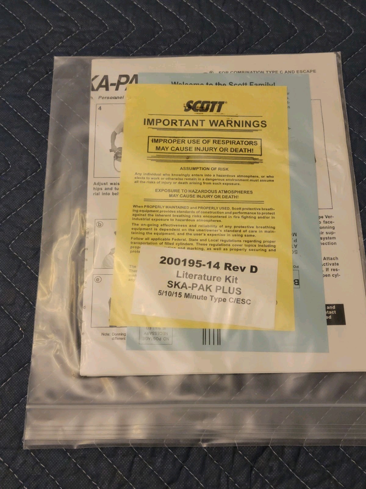 NOS Scott 804987-05 Ska-Pak Plus, 10 Min Entry/Egress, Harness, AV2000 SCBA SABA