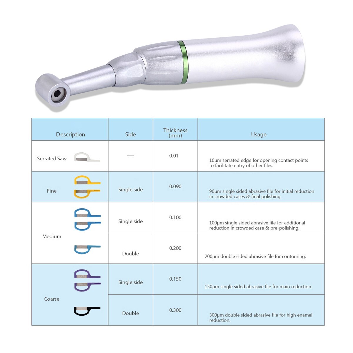 Dental 4:1 Reduction IPR System Contra Angle Handpiece+9pcs Interproximal Strips