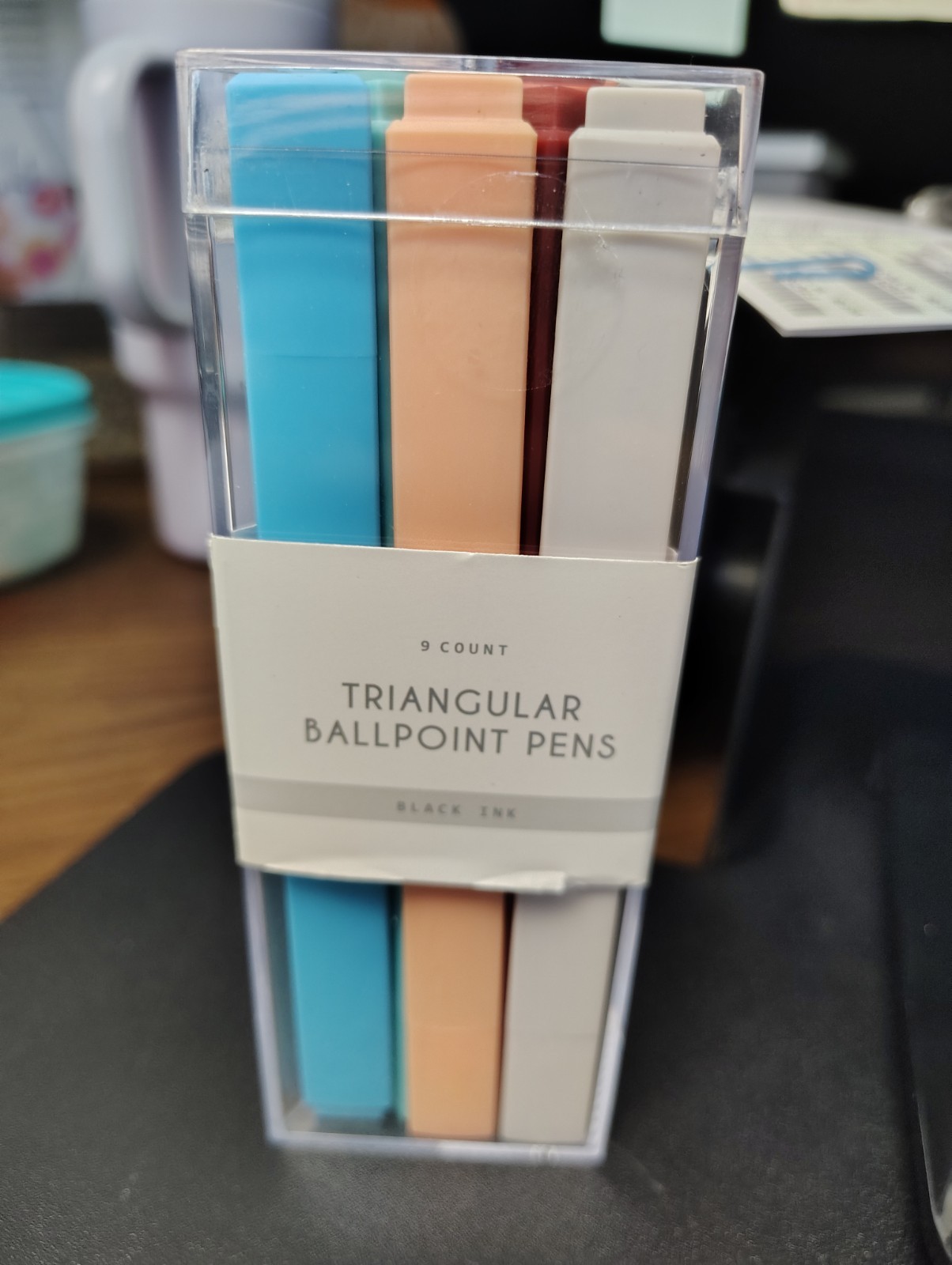 9-Count Triangular Ballpoint Pens Set Black Ink Assorted Colors w/ Case