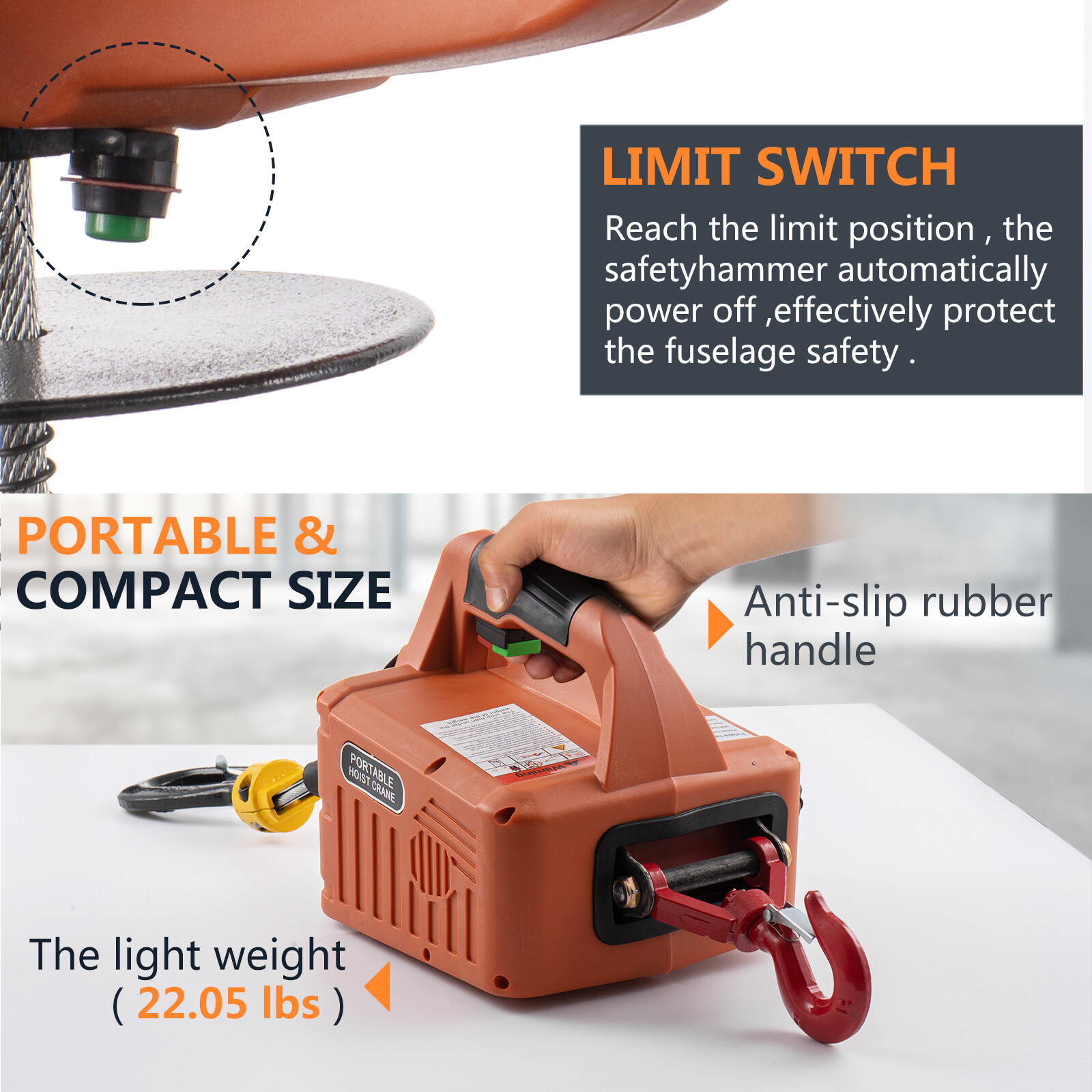 Electric Hoist Winch 3 in 1 Portable Crane 1100lbs Wired/Wireless Remote Control