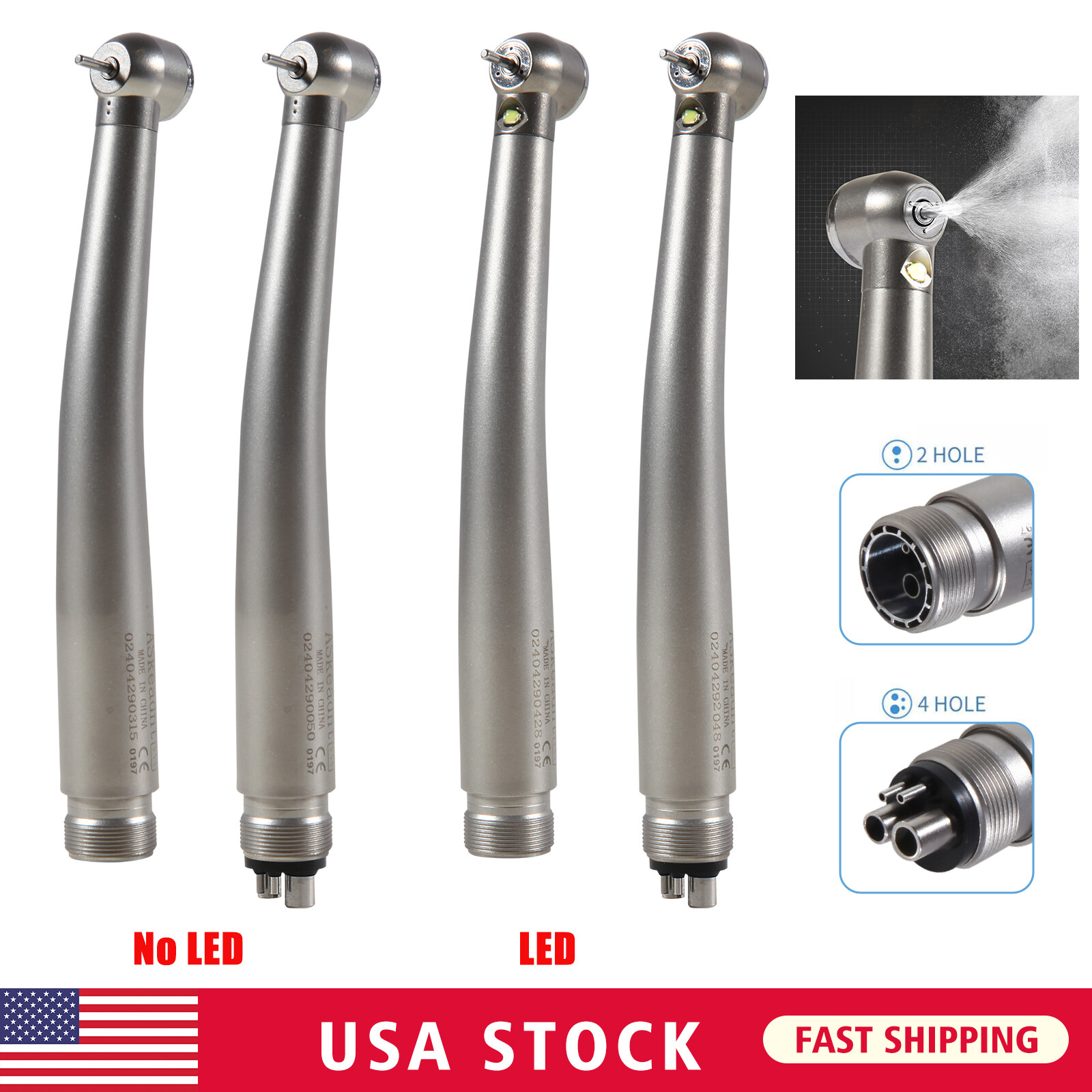 Dental Fiber Optic LED E-generator/ High Speed Handpiece Push Button 2/4 Holes