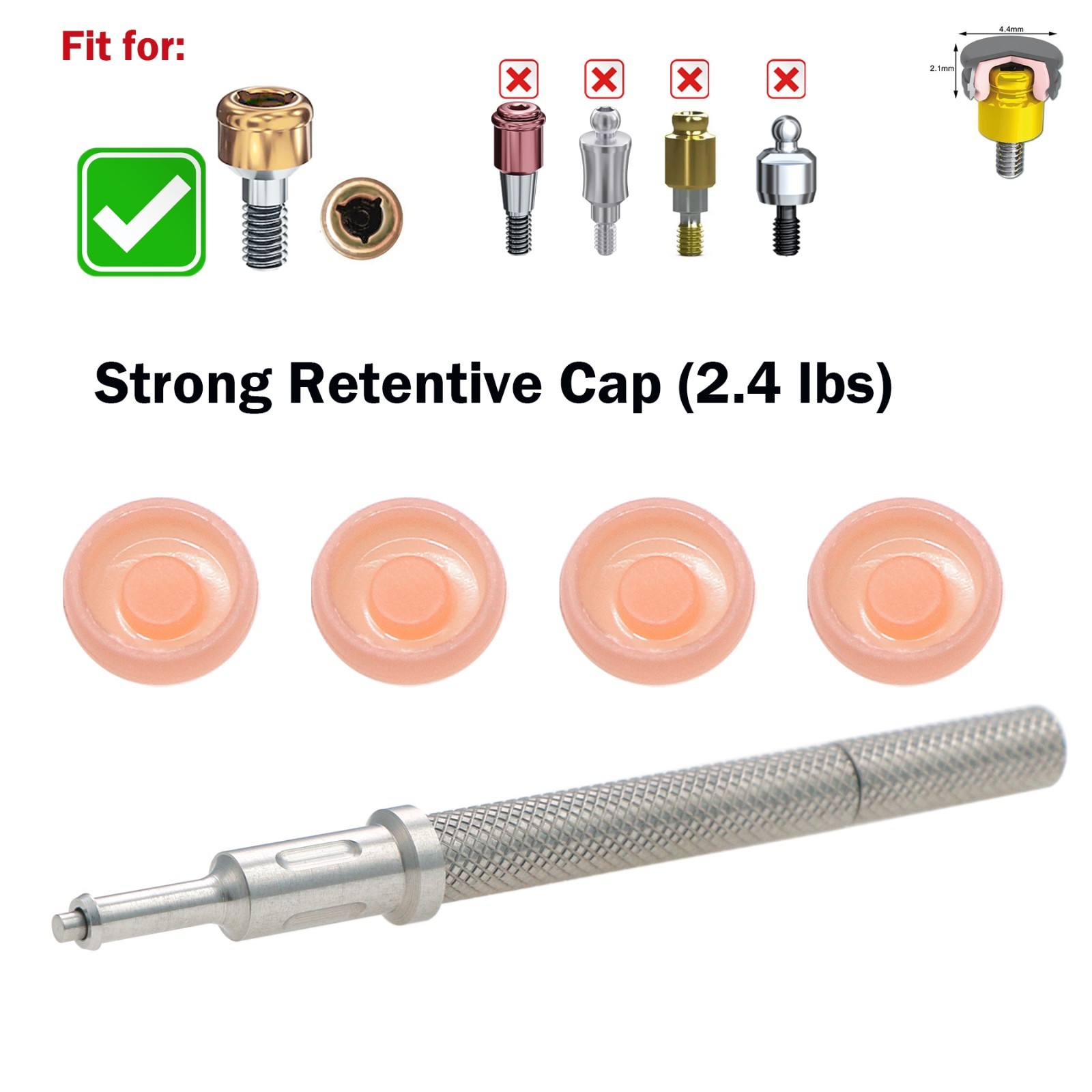US Universal Dental Overdenture Implant Retention Caps 2.4lbs &Locator Core Tool
