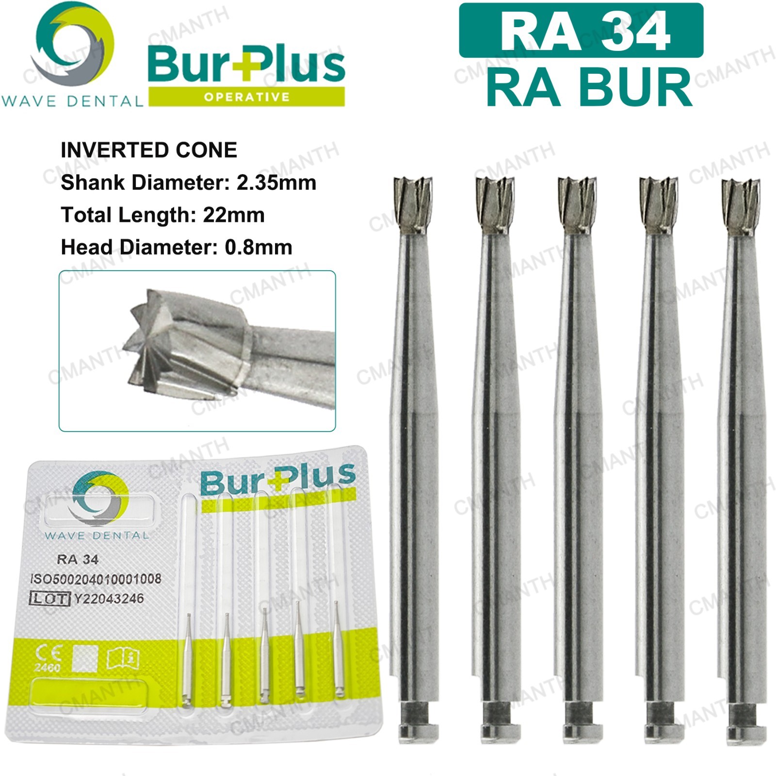 WAVE Dental Carbide Burs Surgical Bur Latch 2.35mm Inverted Cone RA41 Slow Speed
