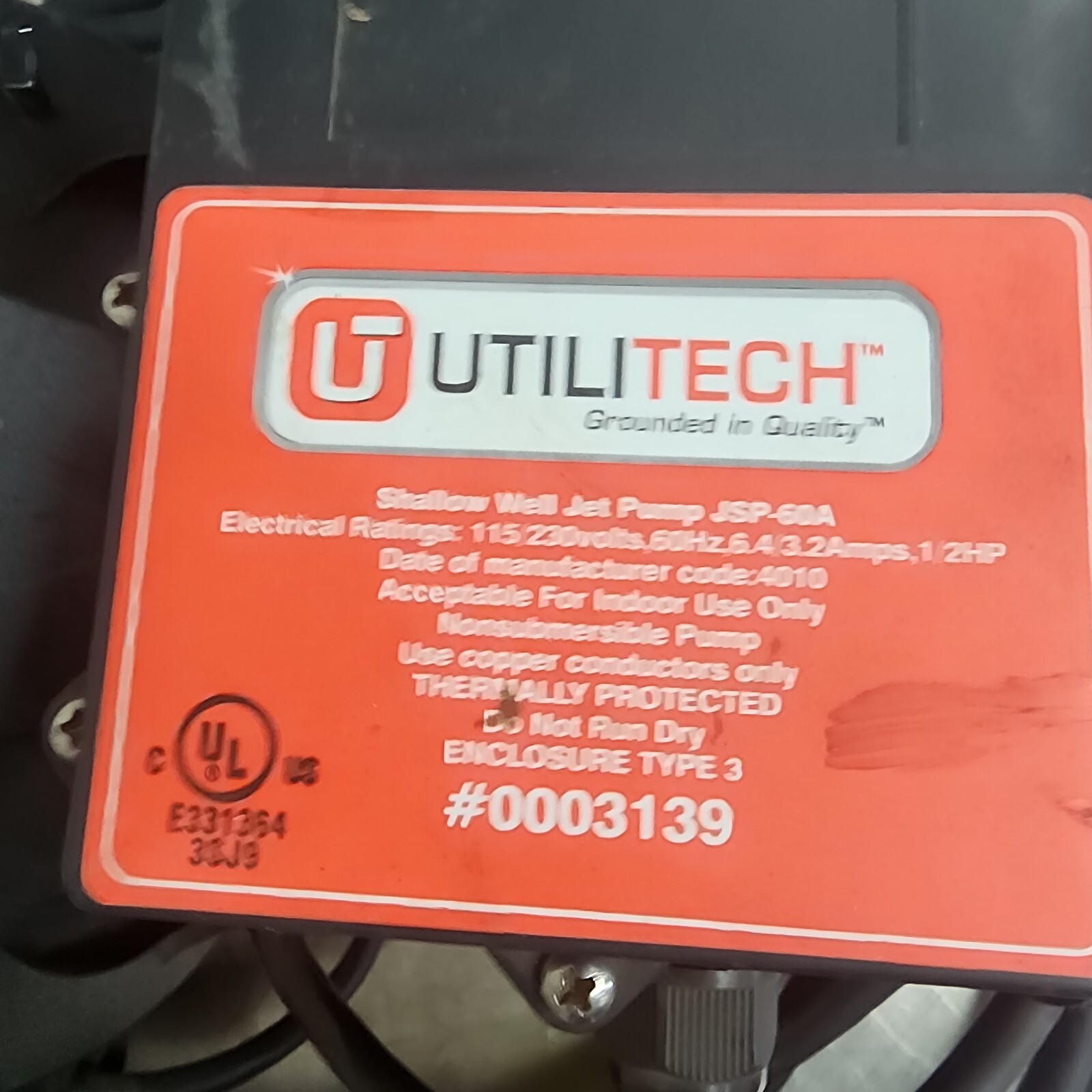 Utilitech 1/2HP Shallow Well Jet Pump JSP-60A 12.5 GPM #5 [Z3F]