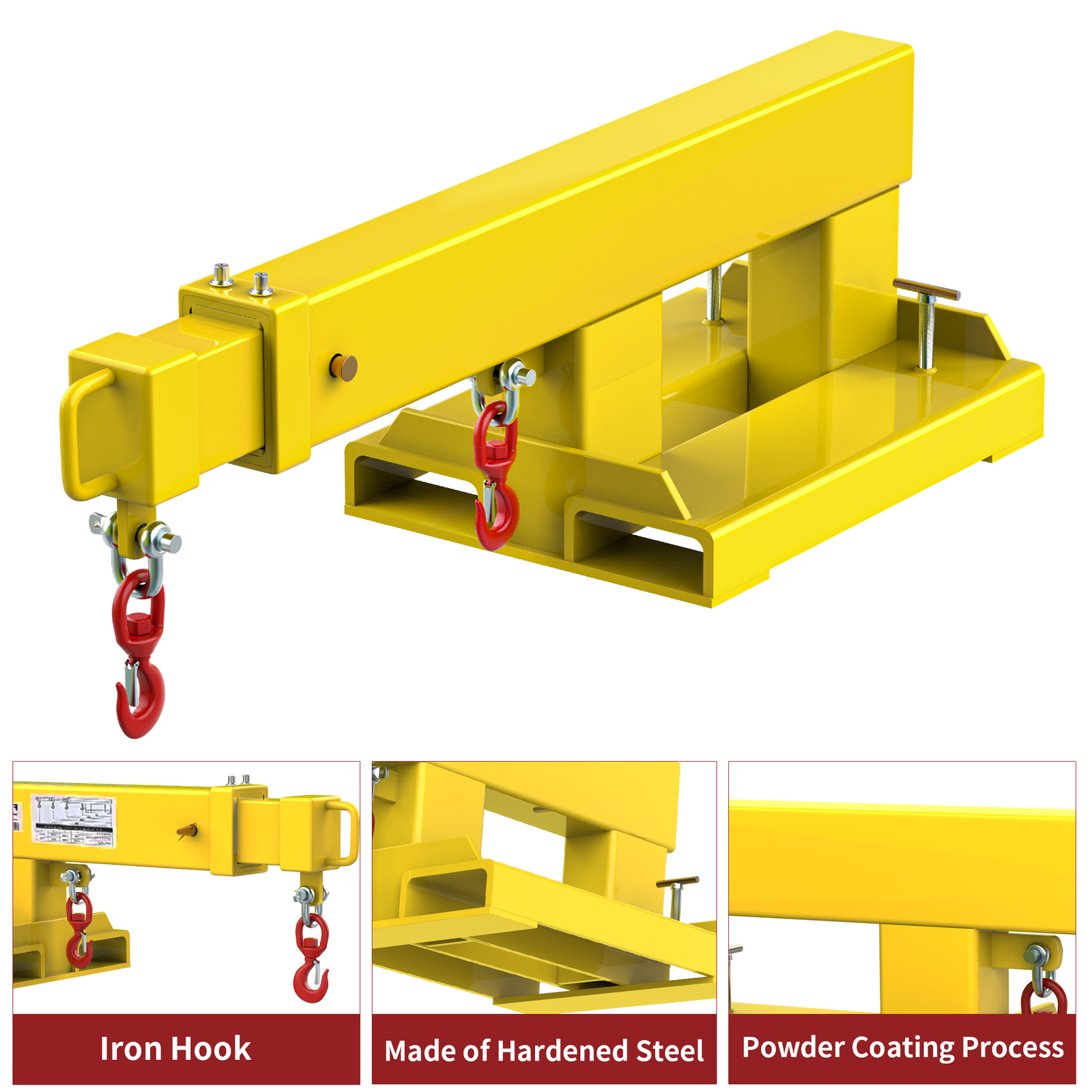 Fork Mounted Telescoping Crane Jib Boom Manual 5500lb Capacity 2 Swivel Hooks