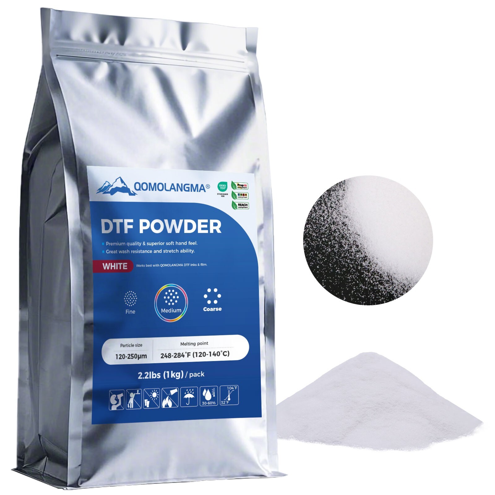 USA White 2.2lbs Medium TPU DTF Powder Digital Transfer Hot Melt Adhesive Powder