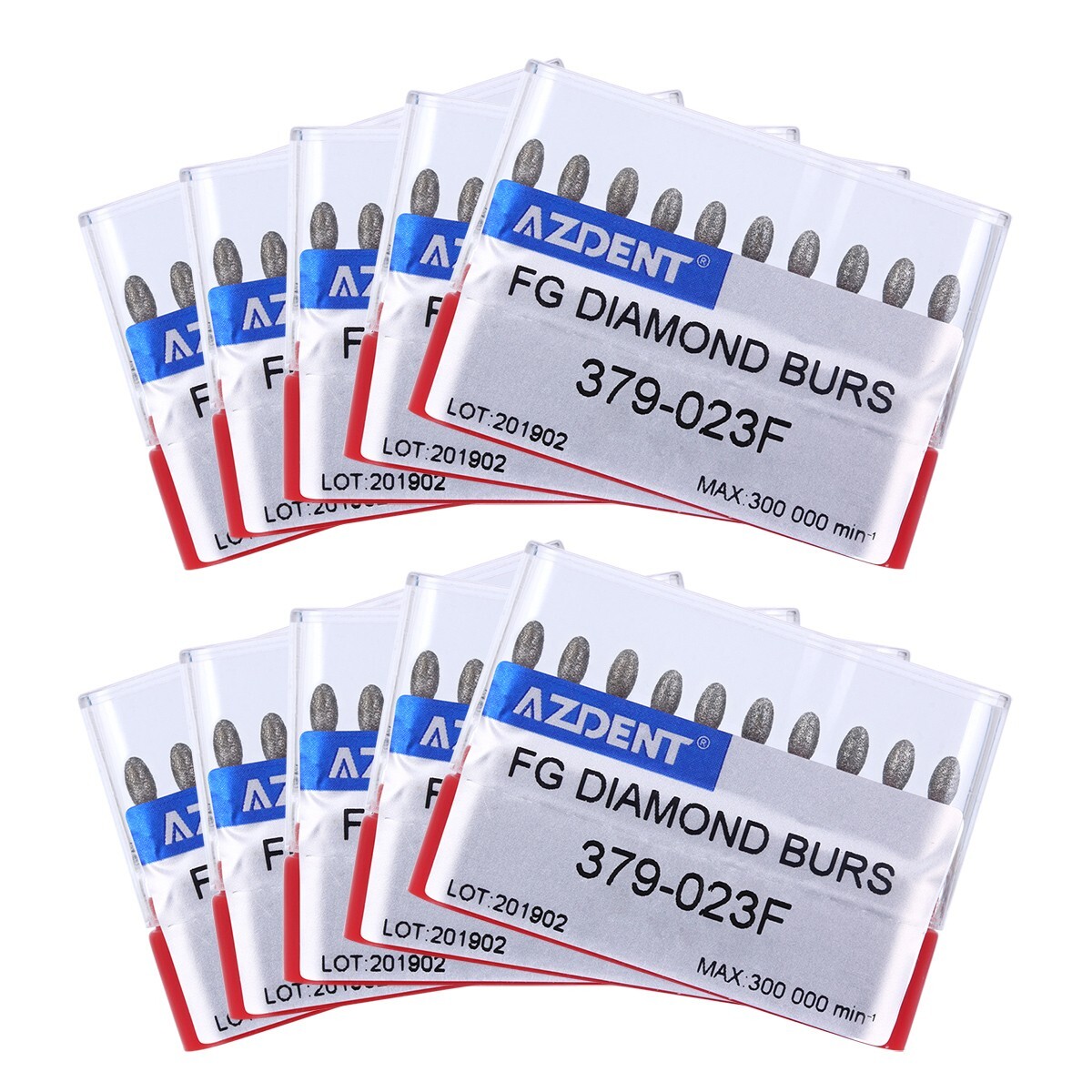 10 Box Dental Diamond Burs FOOTBALL 379-023F FINE RED DEFEND Friction Grip