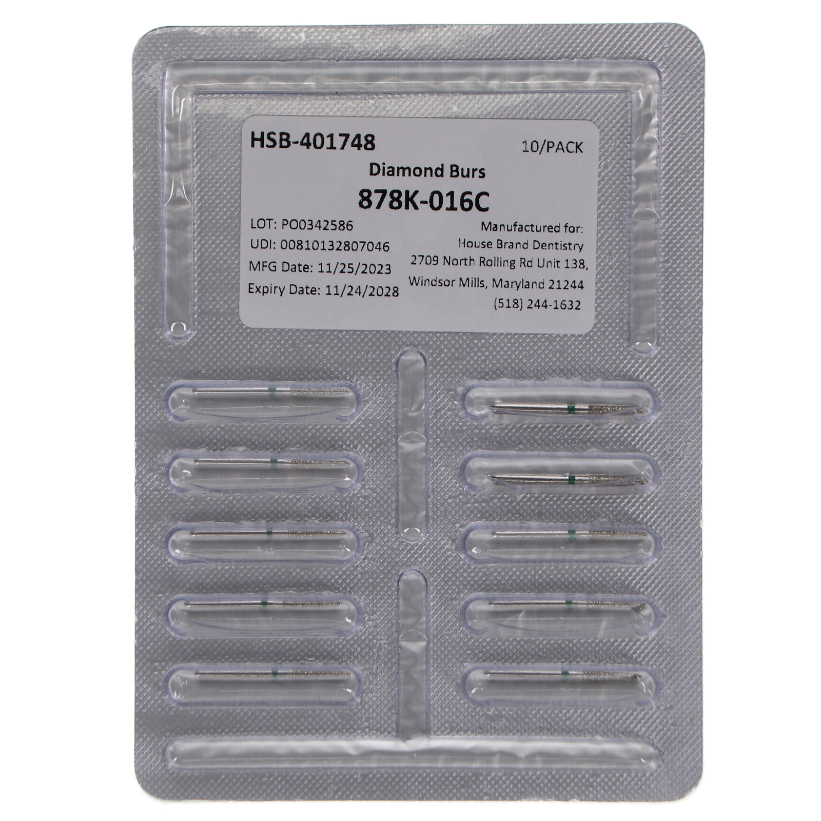 House Brand Dentistry FG 878K-016C Gingival Curettage Coarse Diamond Burs 10/Pk