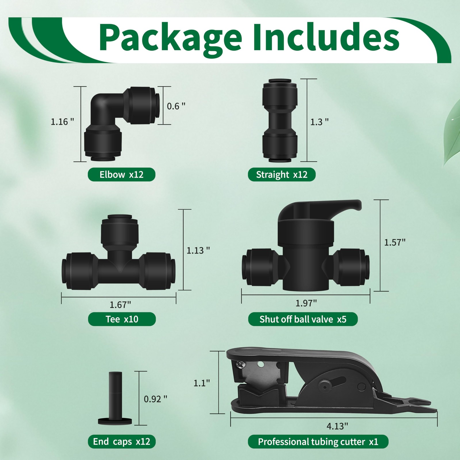 52Pcs 1/4 Drip Irrigation Quick Connect Fittings Kit (12 Couplings, 10 Tees, 12