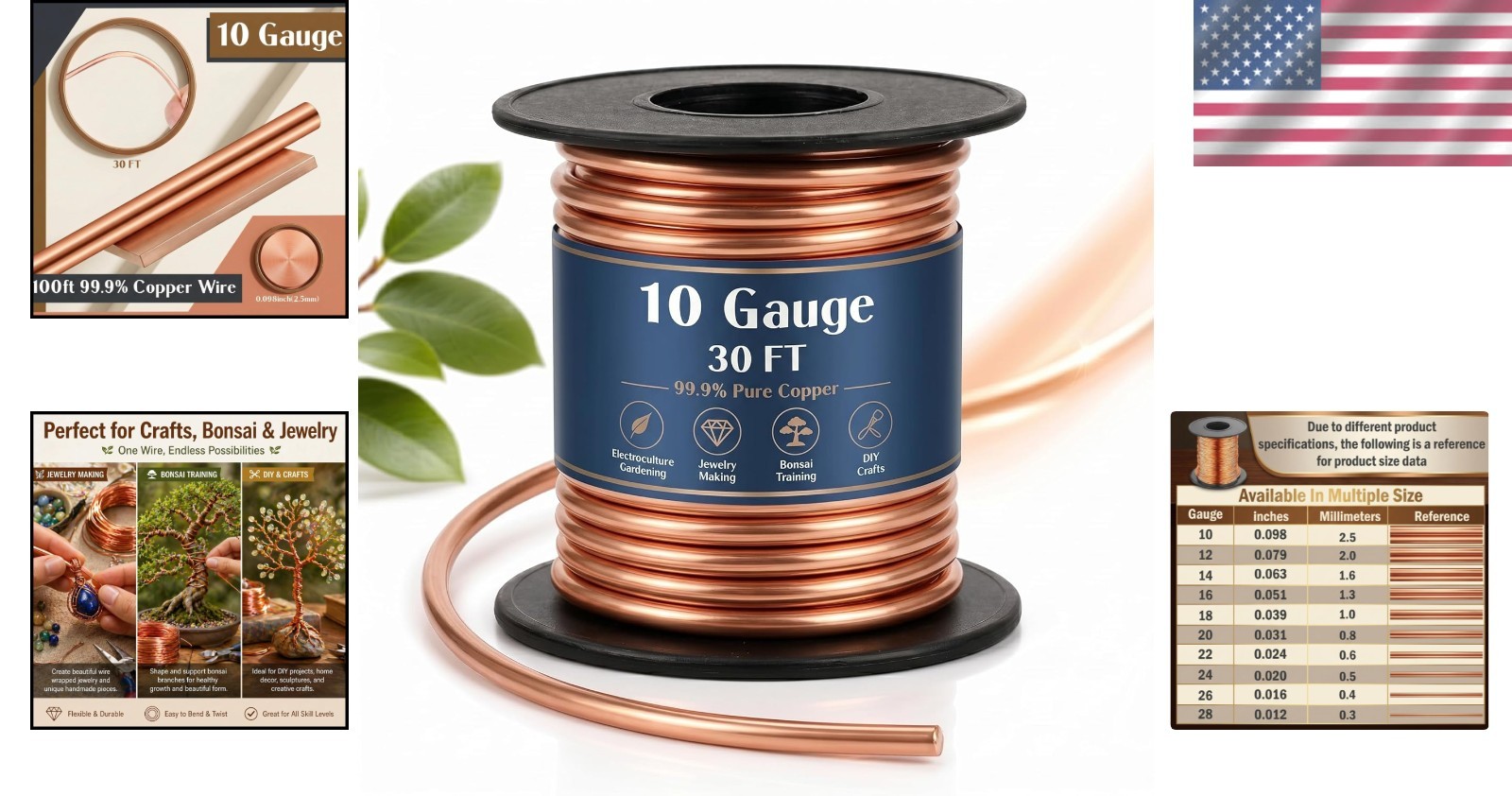 Corrosion Resistant Copper Wire – 30ft 10 Gauge