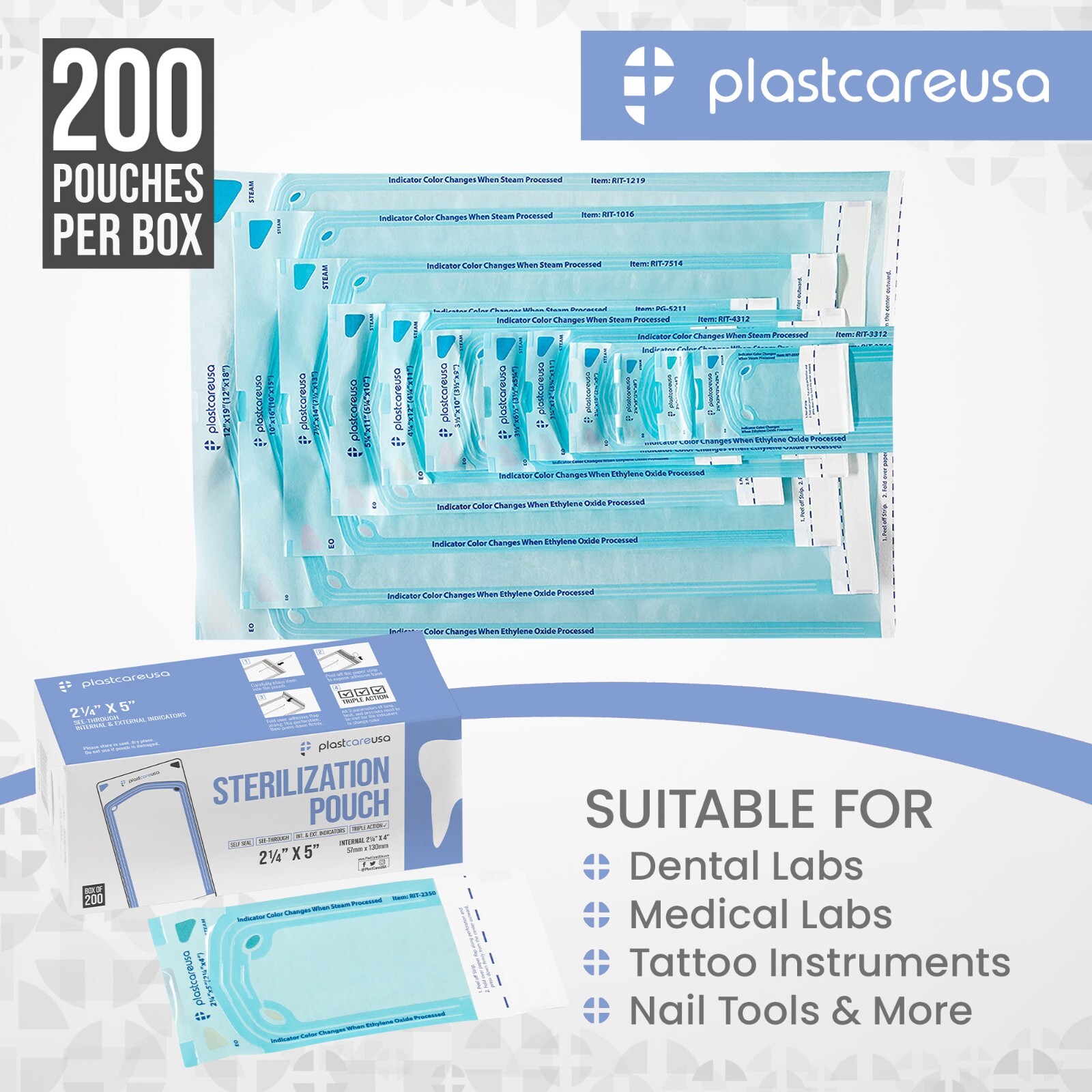 2.25″ x 4″ Self-Sealing Sterilization Pouches for Autoclave (Choose Quantity)