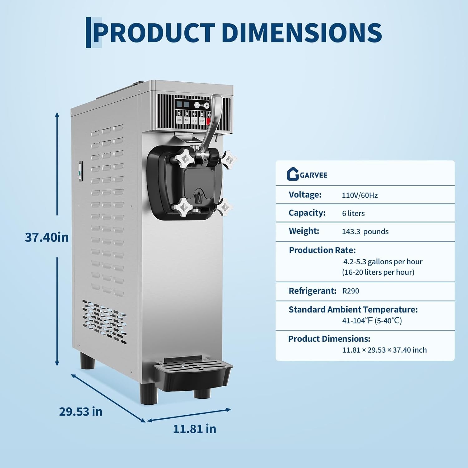 1500W Commercial Ice Cream Machine Countertop Soft Serve Ice Cream Maker
