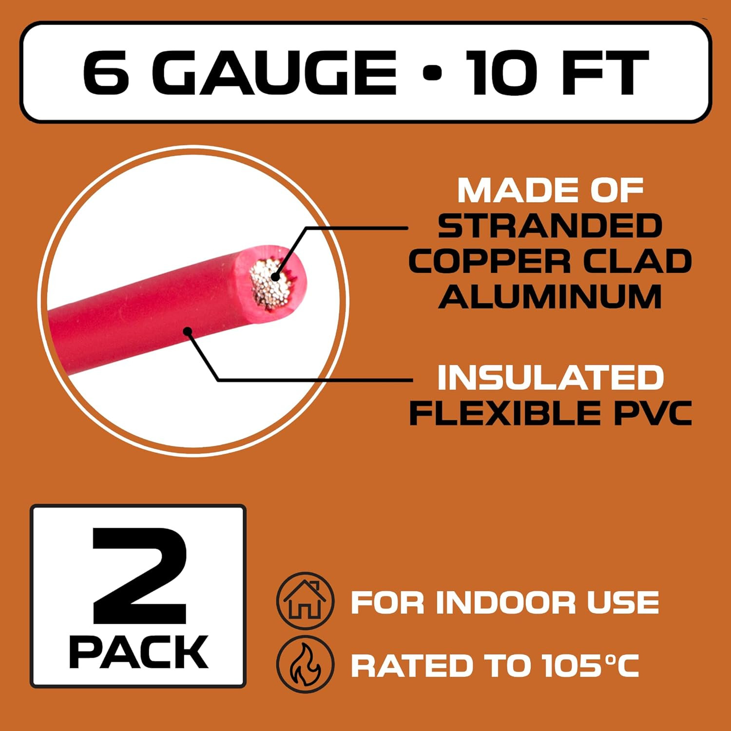 20 Ft 6 Gauge Wire – 2 Pack 10Ft Copper Clad Aluminum Primary Cable 6 AWG Heavy