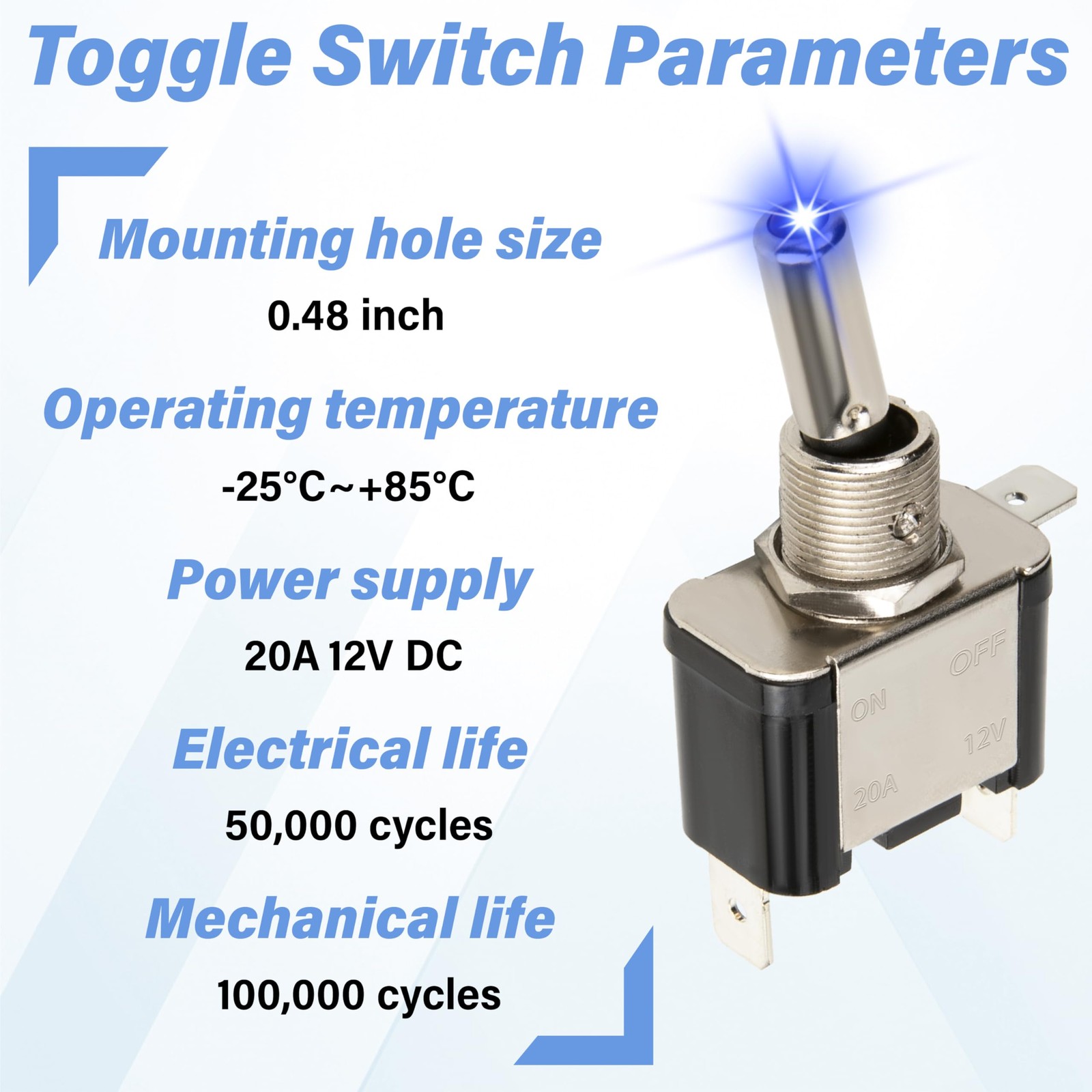 3 PCS LED Lighted Rocker Toggle Switch, 12V SPST 3 Pin 2 Position ON/Off Rock…