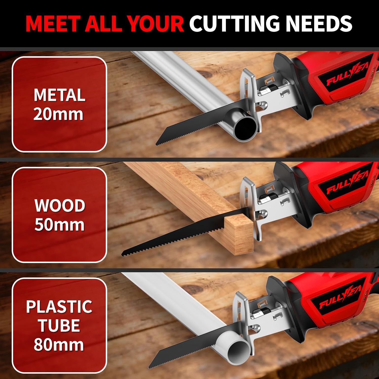 Cordless Reciprocating Saw, 0-3500SPM, 4 Blades, Tool-Free, Wood/Metal
