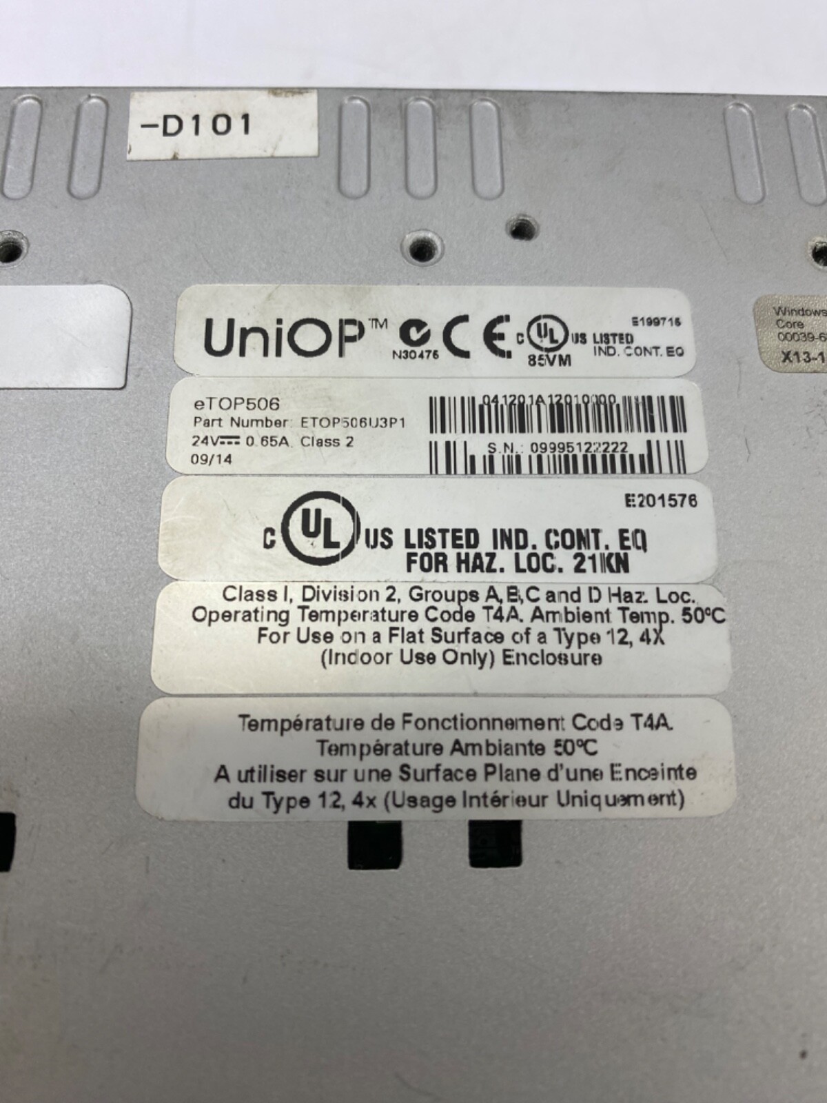 UniOP etop506 Model: eTOP506U3P1 Hmi Touch control Panel