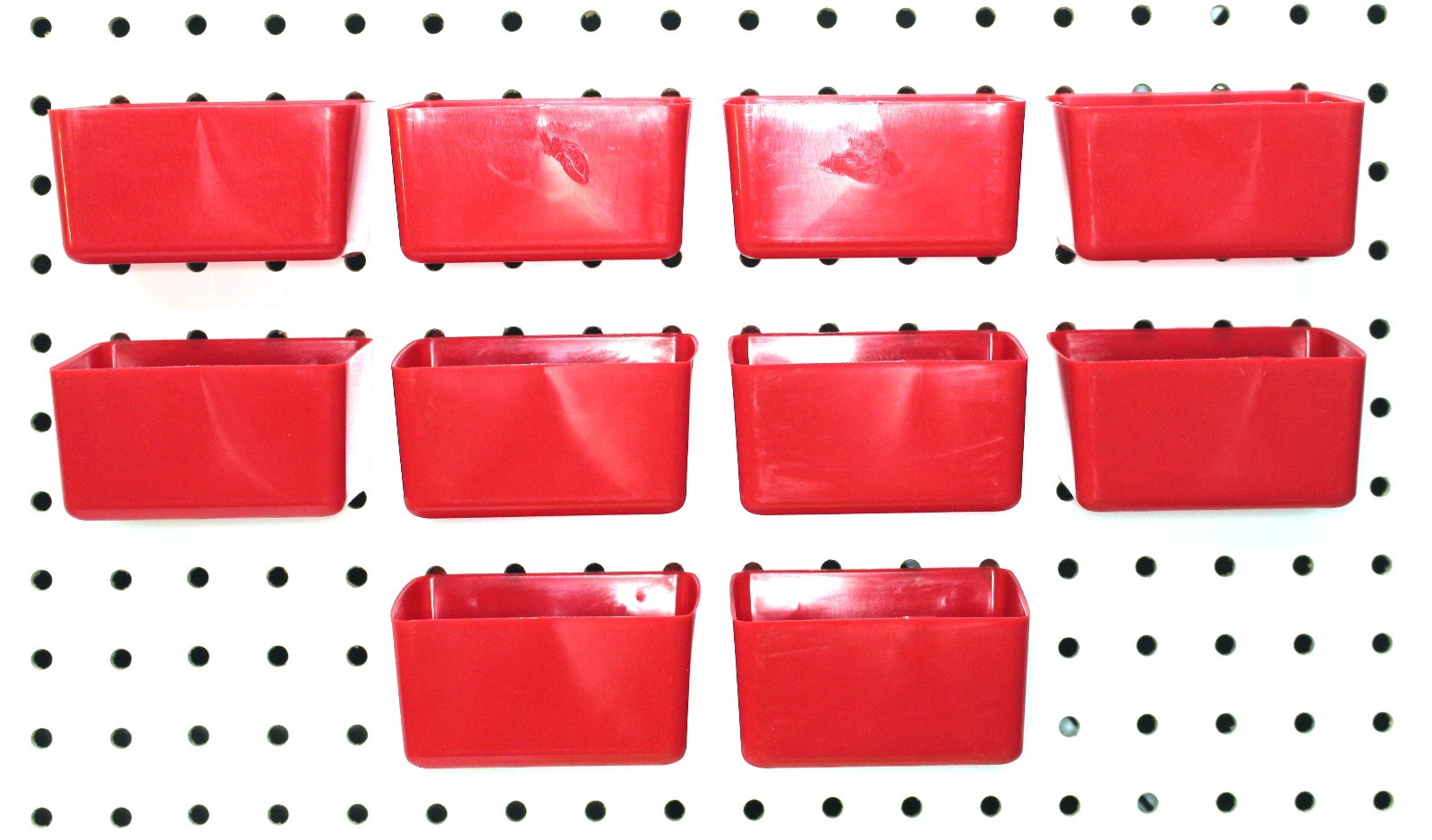 Small Plastic Red Pegboard Storage/Part Bins – 10 Pack, JSP Brand