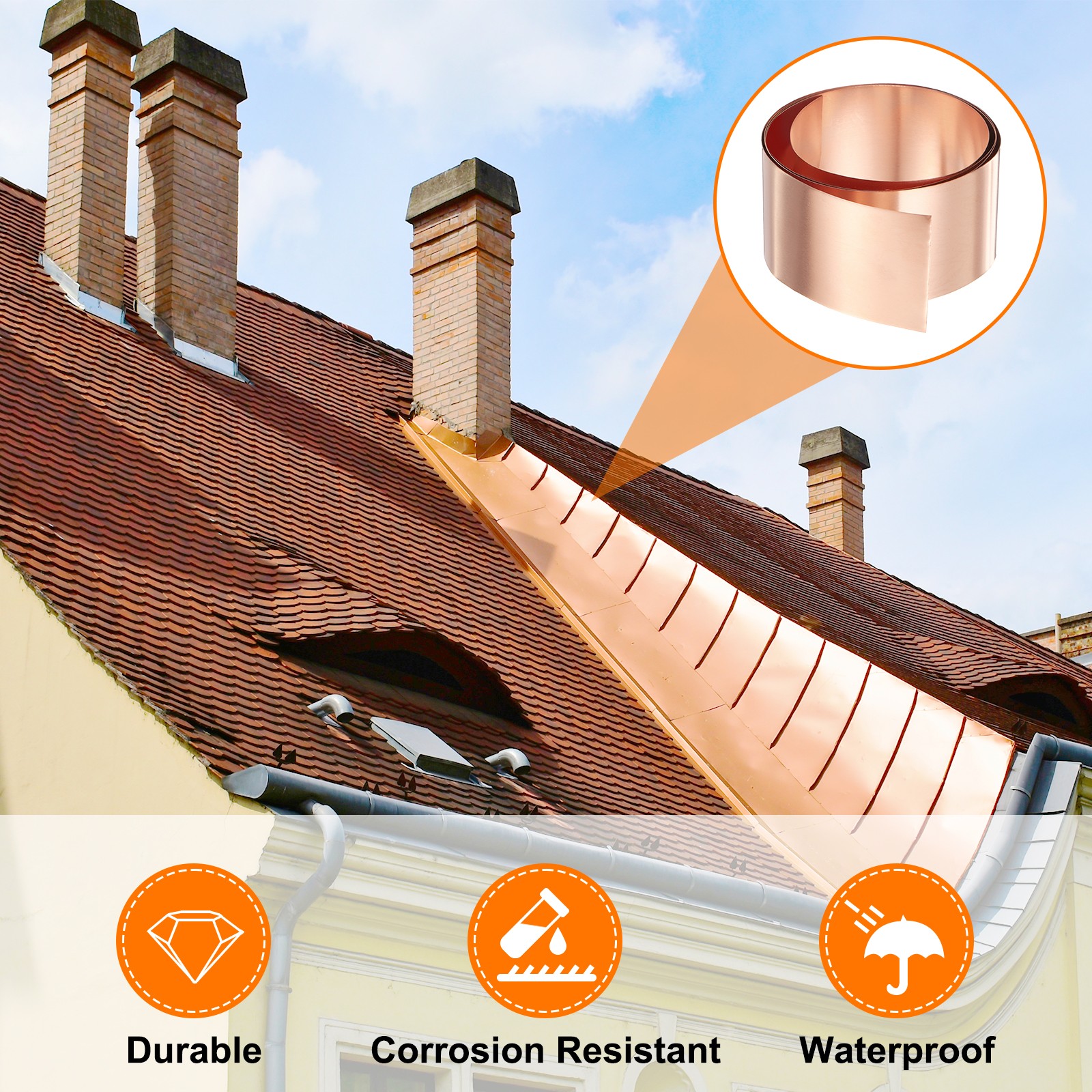 2pcs Copper Sheet Roll 0.1mm Thick Copper Flashing Strip 1.6″ Width x 3.28ft