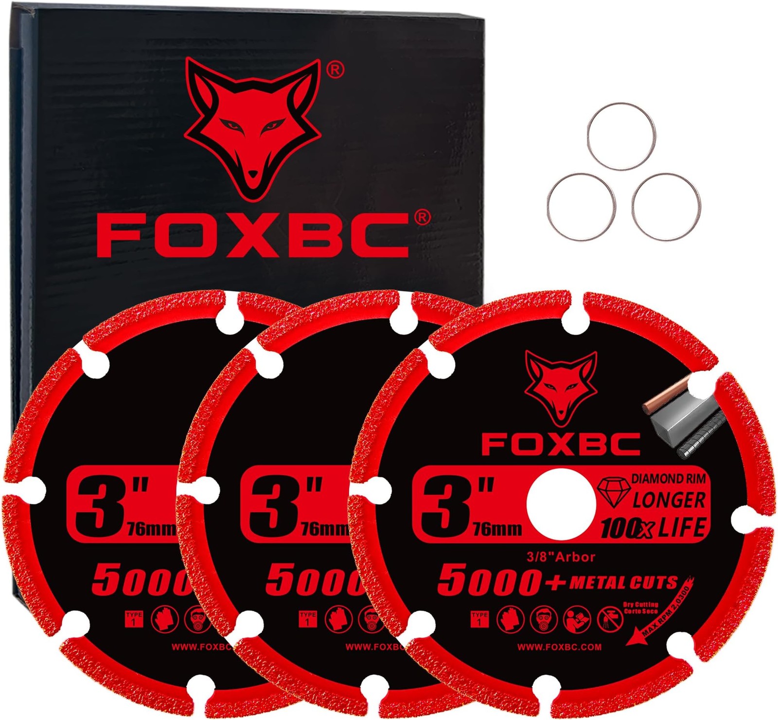 FOXBC 3 Inch Diamond Cut Off Wheel with 5000+ Metal Cutting on Rebar, Stainle…