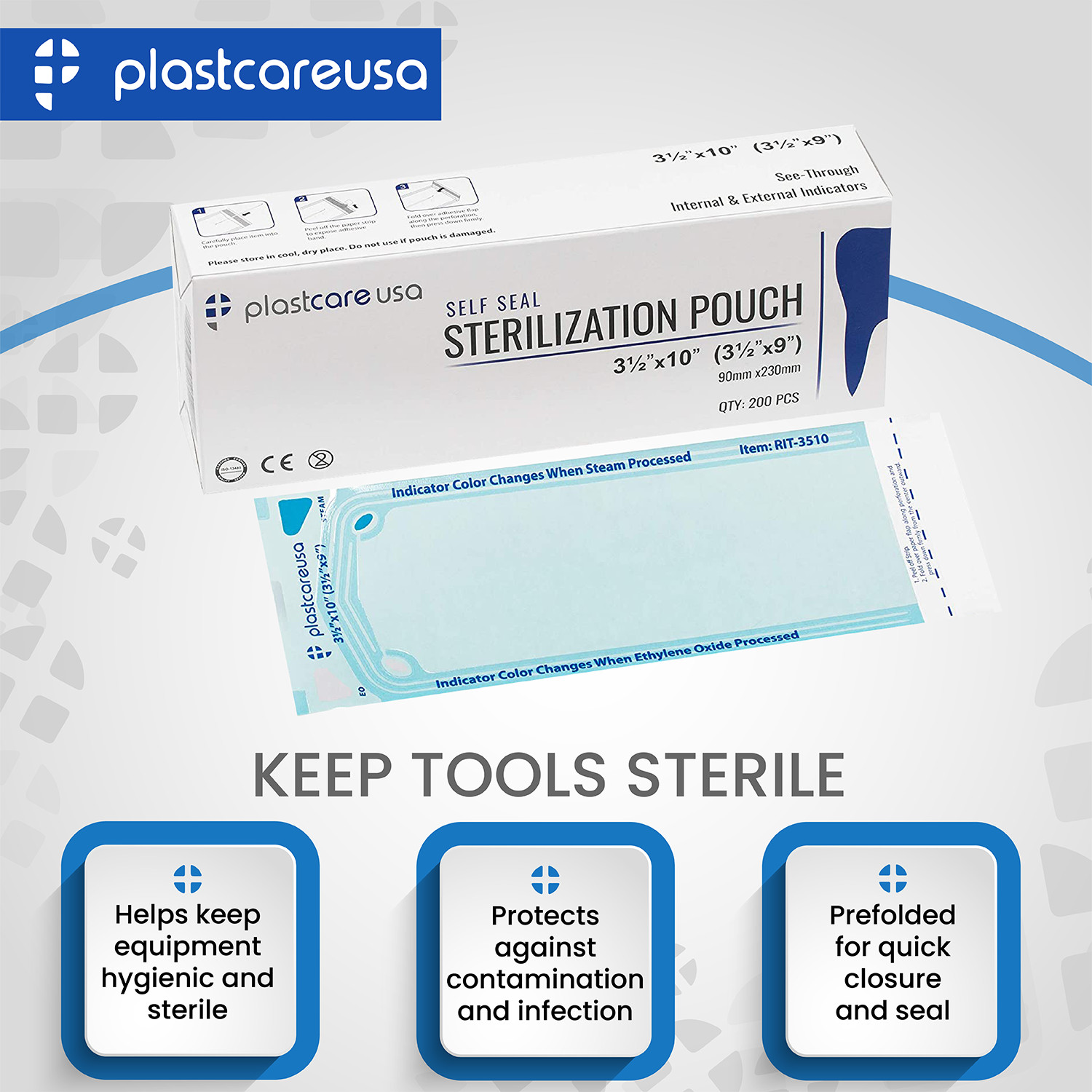 Self-Sealing Sterilization Pouch, 5.25″ x 10″, Paper/Blue Film (Case of 2000)