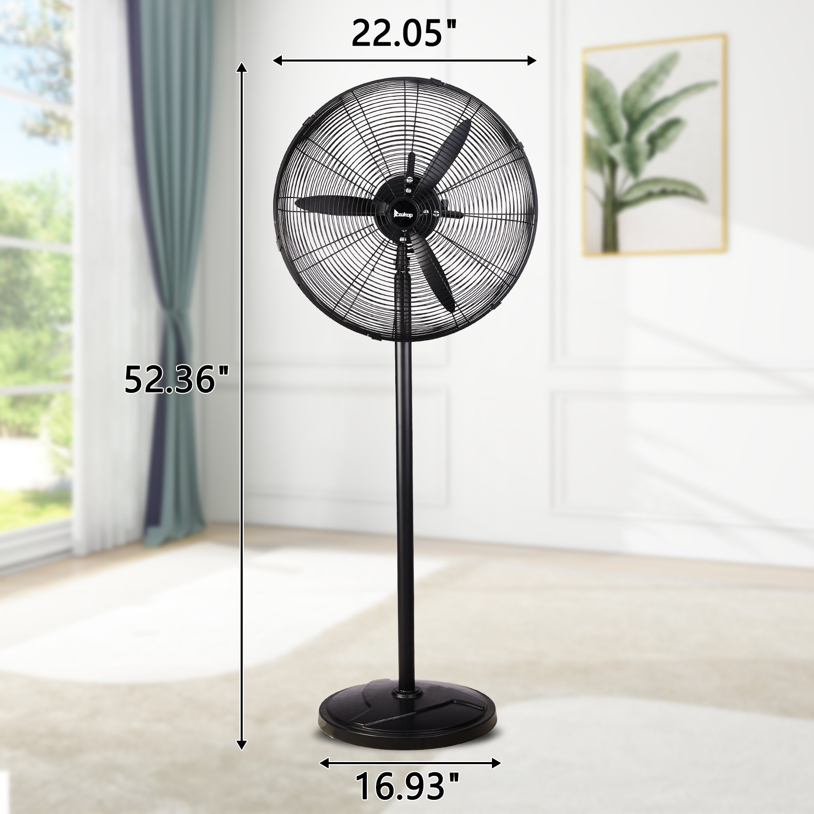 20″ High Velocity Industrial Pedestal Fan, 5000CFM Oscillating Fan With 4-Speeds