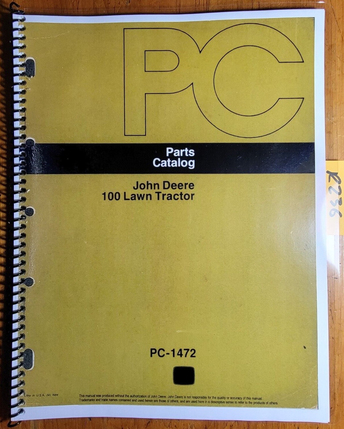 John Deere 100 Lawn Tractor S/N 30001- Parts Catalog Manual PC-1472 8/74