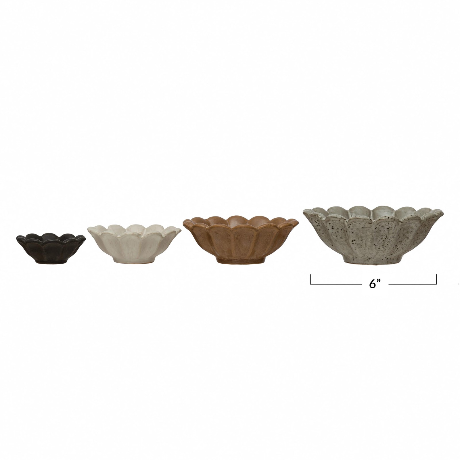 Creative Co-Op Stoneware Flower Bowls, 6″ L x 6″ W x 3″ H, Multicolor