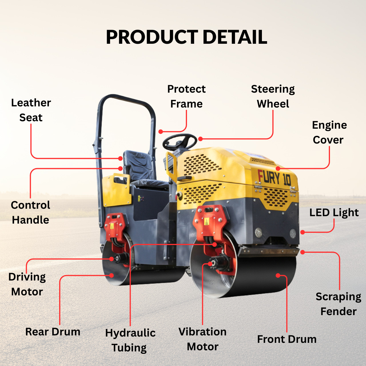 TYPHON Fury 10 Road Roller Compactor 1 Ton B&S 13.5hp Gas Soil Asphalt Rollers
