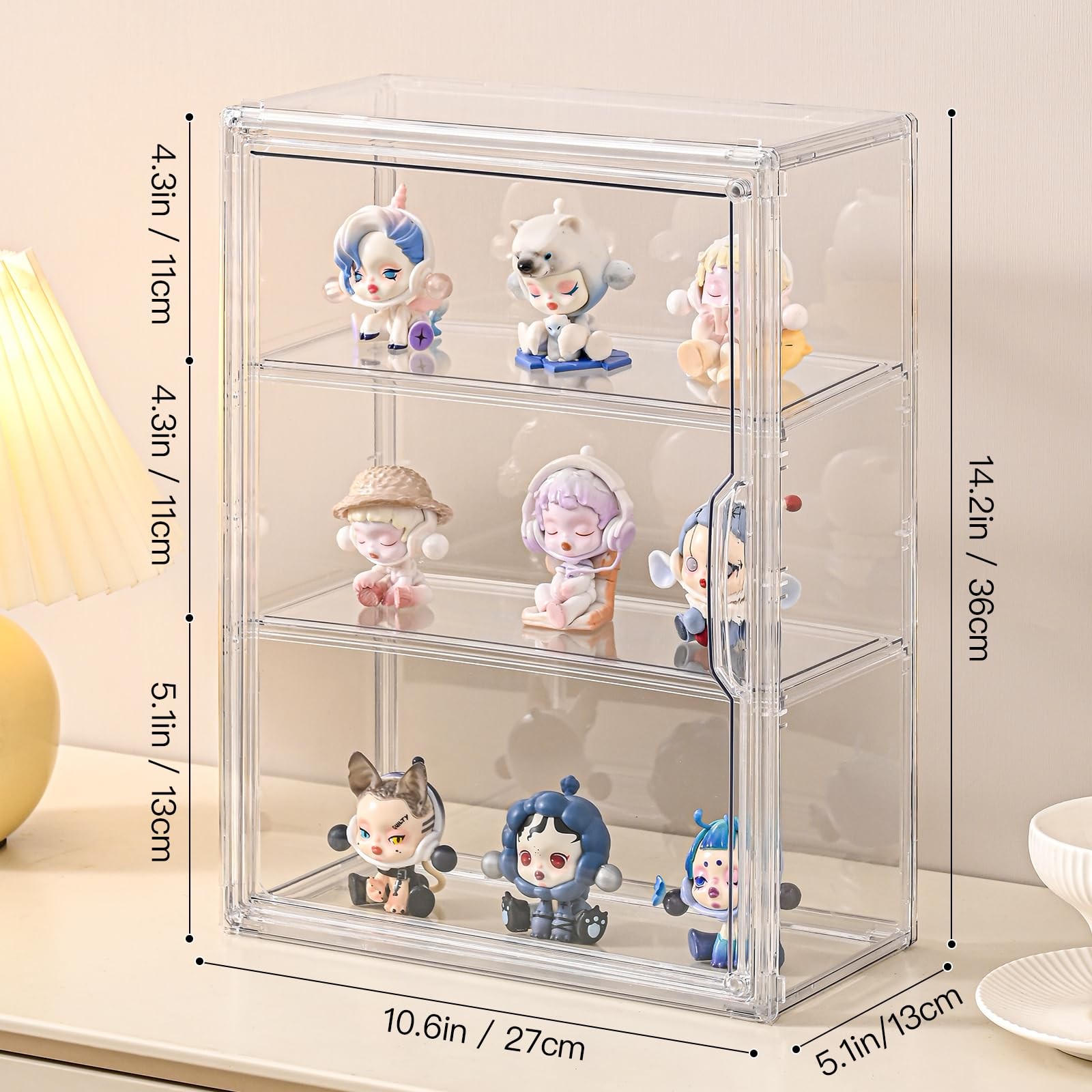 3 Tier Clear Display Case for Figures, Wall-Mounted Acrylic Storage Organizer Bo